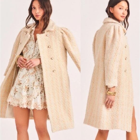 LoveShackFancy Winter White Asryn Tweed Double Breasted Long Coat Size Small - Picture 2 of 13